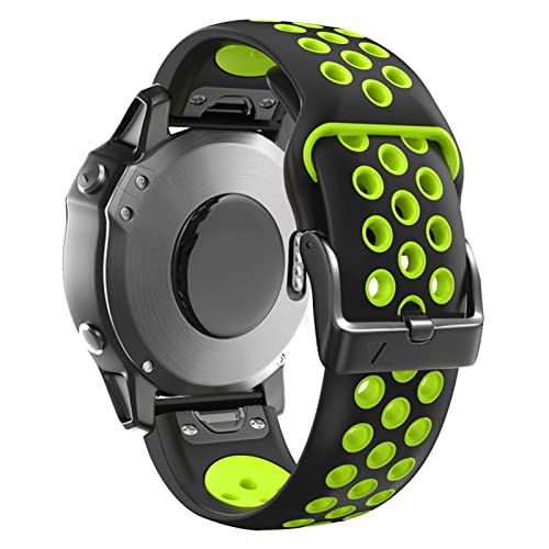 SOUMIX 26 22MM Watchband Strap for Garmin Fenix 7 7X 6 6X Pro Fenix 5X 5 3 3HR S60 MK1 Watch Quick Release Silicone Easyfit Wrist Band Strap (Color : Black Green, Size : 26mm Fenix 7X)