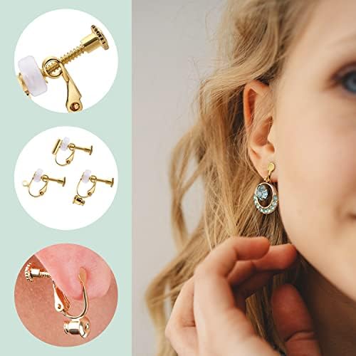 KINBOM 10 Pairs Earring Clip on Set, Multiple Styles Clip-On Earring Converters Copper Earring Clip on Women Silicon Earring Pads Jewelry Accessories for Wedding Party Family Reunion (Gold, Silver)