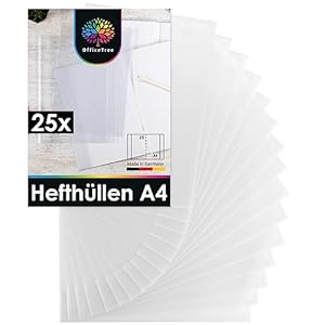OfficeTree 25x Hefthüllen A4 Transparent - Umschläge für Arbeitshefte - Umschläge A4 Heft - Heftumschläge Transparent - Einband Heft - Heftschoner