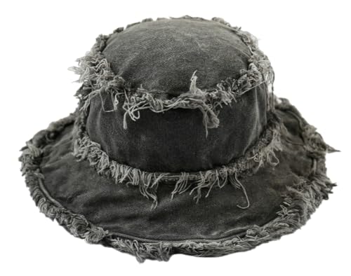Bucket Hat Denim Fisherman Hat for Women Fringe Wide Brim Summer UV Protection Sun Hat Distressed Beach Hat
