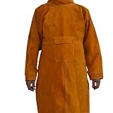 Leather Welding Jackets 103CM Length Long Welding Apron, Flame Resistant Welder Clothes Coat with Sl