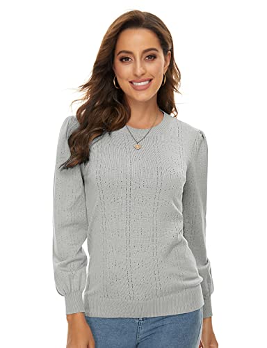 Cucuchy Womens Puff Long Sleeve Sweaters Tops Cute Sweaters Fall 2021 Soft Crew Neck Knit Pullover Shirt 2022 (Medium, Grey) #TOP1