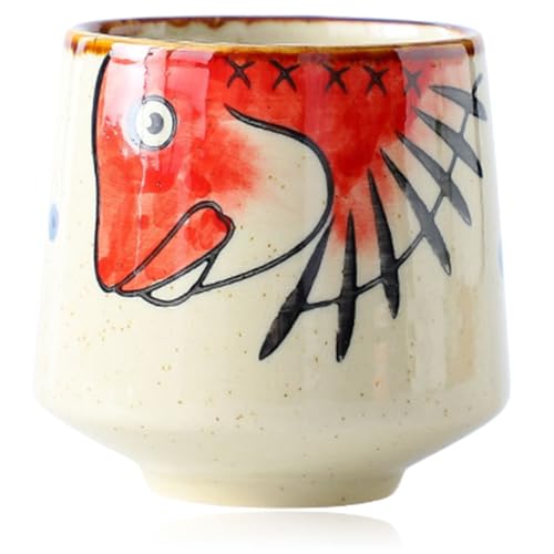 MAGICLULU Hand-Painted Japanese Porcelain Teacup - 3.15 Inch Ceramic Cup with Fish Motif for Tea, Milk and More