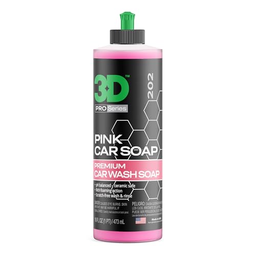 3D Pink Car Soap 16 oz |pH Neutral Car Wash Soap with High Suds & Cherry Scent | Scratch-Free High Gloss Shine | Safe on Wax & Sealants | Weekly Car Care