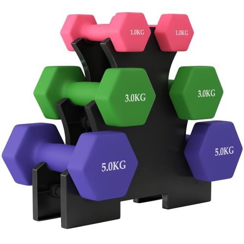 SPORTNOW Hex Dumbbells Set with Dumbbell Rack, 2 x 1kg, 2 x 3kg, 2 x 5kg