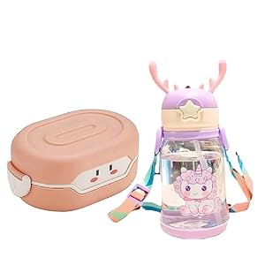 Amitasha BPA Free Lunch Box Water Bottle Set for Kids – Leak-Proof Non-Toxic Tiffin Box (Pink, Plastic)