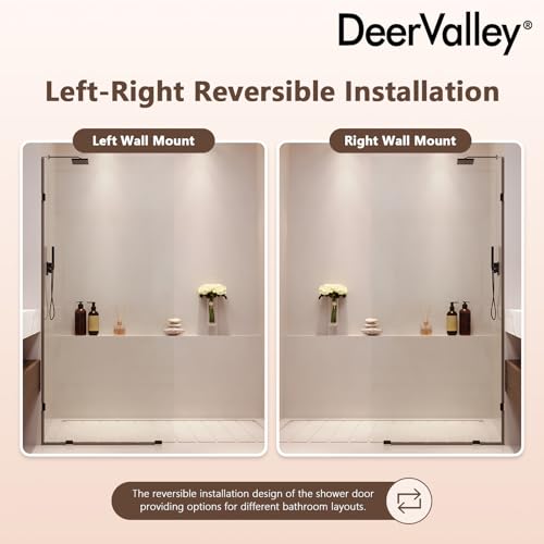 DeerValley 36\"×78\" Fixed Glass Shower Door, Durable and Stable 10mm Thick Glass Panel, Frameless Door, Bathroom Shower Screen, Easy to Clean, Tempered Safety Wall Panels with Hardware (Glossy Black) - Thumbnail 6