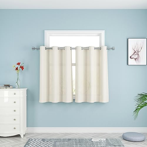 UPOPO Ivory Tier Curtains 36 inch Long Kitchen Linen Textured Half Window Curtains Over Sink Privacy Bathroom Small Short Mini Cabinet Caravan Basement Curtain Panels Grommet Top 2 Pieces