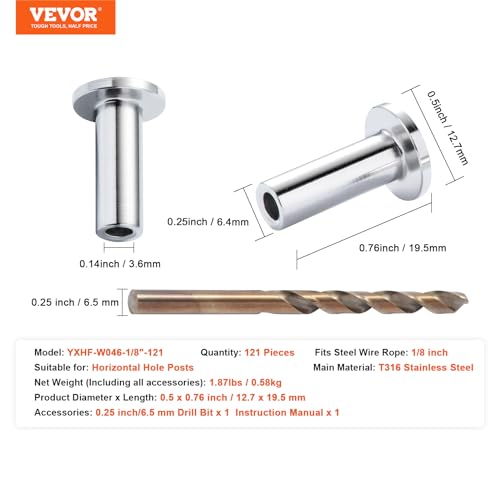 VEVOR Manchons de protection acier inox T316 pour câble métallique 18 po 121PCS - vue 8