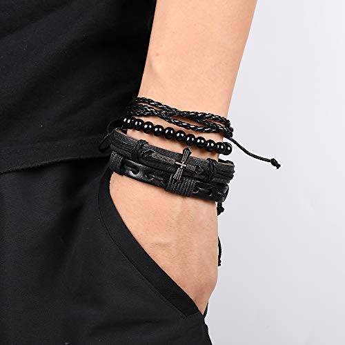 Khsm 31Pcs Leather Bracelet Woven Braided Leather Bracelet For Men Women Vintage Hemp Cords Wood Beads Cuff Bracelets Adjustable #TOP7