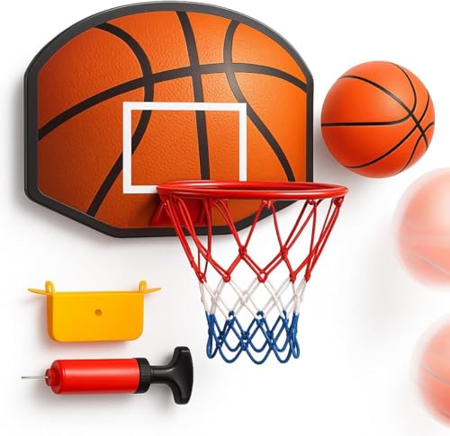 Koolbitz Over-Door Basketball Hoop for Kids – 34CM Adjustable Wall Mounted Mini Basketball Hoop with Ball and Pump, Indoor Sports Toy, Birthday Gift for Boys and Girls Ages 3+ Years