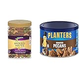 PLANTERS Deluxe Salted Mixed Nuts, Party Snacks, Plant-Based Protein 34oz (1 Container) and PLANTERS Roasted Pecan Nuts, Party Snacks, Plant-Based Protein, 7.25 Oz Canister