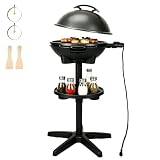 I-Keukenn 2-in-1 Outdoor Electric Grill & Portable BBQ with Removable Stand - Features Non-Stick Baking Pan & Intelligent Temperature Control for Balcony, Backyard, Camping, and Party Use, Gray