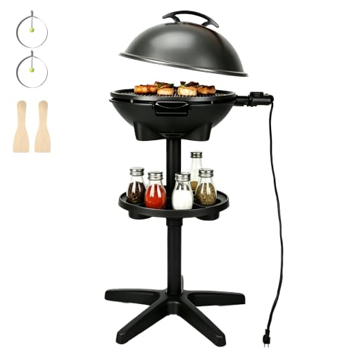 I-Keukenn 2-in-1 Outdoor Electric Grill & Portable BBQ with Removable Stand - Features Non-Stick Baking Pan & Intelligent Temperature Control for Balcony, Backyard, Camping, and Party Use, Gray