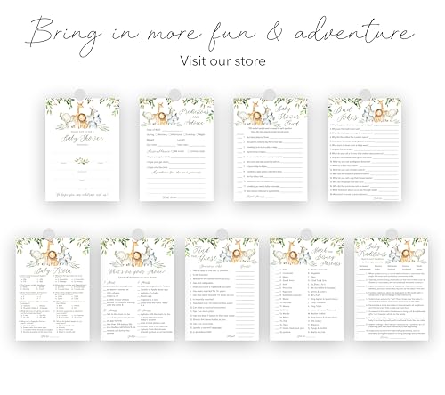 SAFARI ANIMALS Baby Shower Games — BABY TRIVIA Game — Pack of 25, Country Rustic JUNGLE THEME, Welcome to the Wild Shower GENDER NEUTRAL Fun Baby Facts Game Couples Shower Activity G550-TRV by Inscape Creations - Image 6