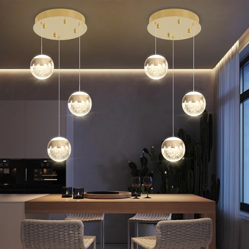 Modern Crystal Pendant Lighting Gold Globe Pendant Light Fixture, Mid Century Chandelier 3-Light Hanging Fixture for Kitchen Island,Globe Chandeliers for Dinning Room Bedroom by Shial Lighting - Used condition - Image 5