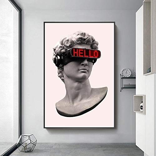 David Skulptur mit VR Brille Wandkunst Leinwand Poster und Drucke Zusammenfassung David Leinwand Gemälde auf der Wand Dekor Bilder-60x90cm ohne