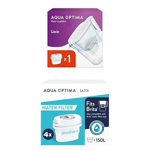 Image of Aqua Optima Liscia Water Filter Jug & 9 Evolve+ Filter Cartridges 2.5L White - Fridge & Dishwasher Friendly, Easy Fill - Reduces Limescale, Chlorine & Other Impurities - By LAICA (Packaging May Vary)