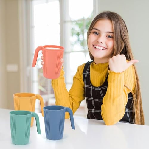 Image of Wheat Straw Plastic Coffee Mug Set with Handle | Lightweight & Durable Drinking Cups | Food Grade Reusable Tea Cups, Easy to Clean, Mug for Home Kitchen Office (Set of 4, Multicolor)