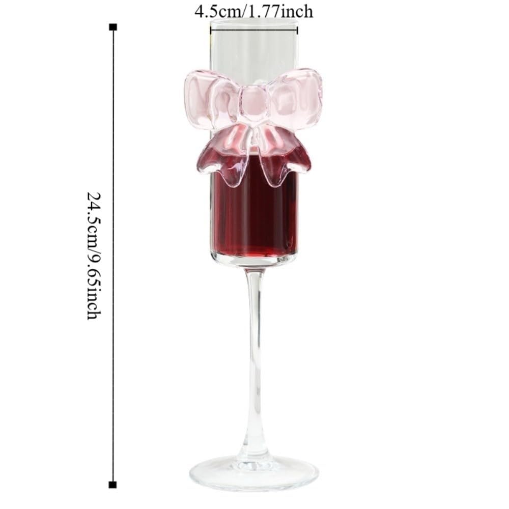 2 Stück Champagnerflöten, ultradünnes Champagnerglas mit rosa Schleife, 160 ml klares Weinglas mit hohen Füßen for Partys Getränkebecher