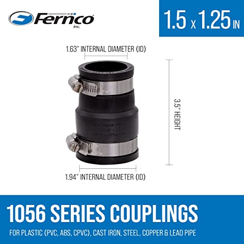 Fernco 1056-150/125 Reducing 1-1/2-In. X 1-1/4-In. Flexible Pvc Pipe Coupling For Cast Iron And Plastic Plumbing Connections In Black #TOP1