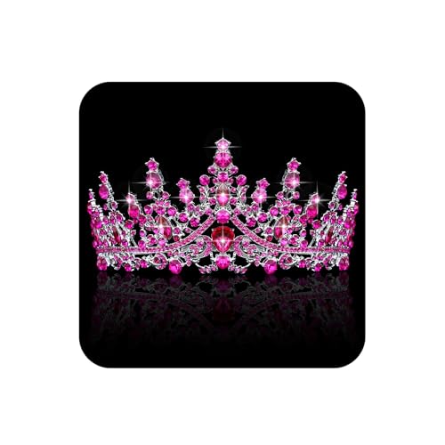 COCIDE Hot Pink Crowns for Women Tiaras for Womens Costume Decorations Hair Accessories Royal Crystal Headbands Cosplay Queen Birthday Pageant Bride Headpieces