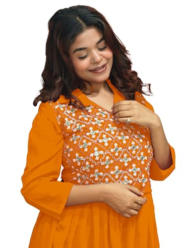 Image of EthnicJunction Women's Georgette Regular Fit Yoke Embroidery Anarkali Maxi Dress | Navratri Speical Kurta