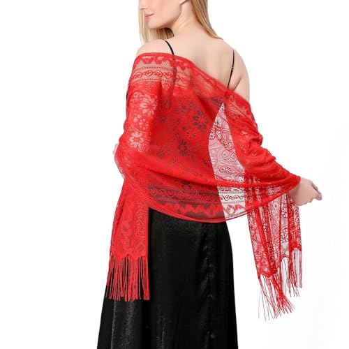 Women's Pashmina Gypsy Cape Fall Scarf Long Lace Fringe Scarves Lightweight Summer Breathable Fashion Soft2