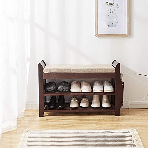 Zlelouy Shoe Bench Shoe Rack Boot Organizer For Hallway Entryway 2-Tier Bamboo Cushion Storage Shelf(Small (Classic)) #TOP13