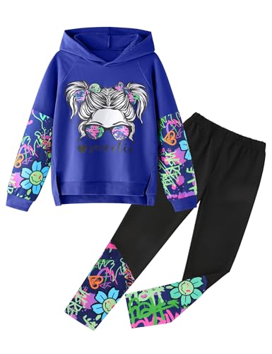 Image of Gaupafmb Girls Clothes Cool Girl Print Tie Dye Hoodie Pullover Sweatshirt Leggings 2PC Outfits