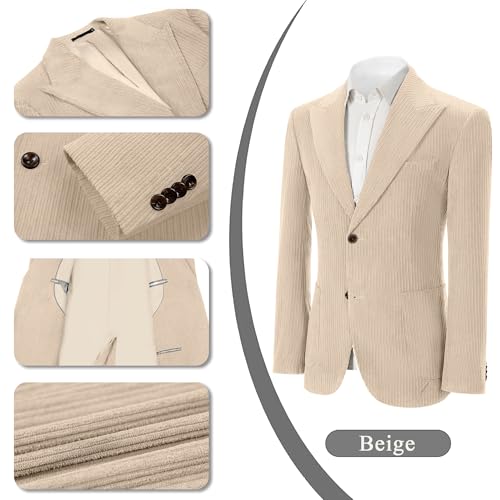 Mens Slim Fit Suits Corduroy Suit for Men 2 Piece Suit Jacket Blazer Pants Two Button Wedding Prom Tuxedo Suit3