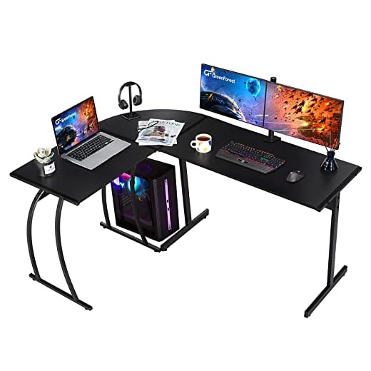 GreenForest L-Shape Corner Computer Office Desk PC Laptop Table Workstation Home Office 3-Piece,Black