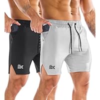 BROKIG Confezione da 2 Pantaloncini da Corsa Uomo,Pantaloncini Sportivi Uomo Corti Palestra Fitness Allenamento Shorts (Nero+Grigio Chiaro,L)