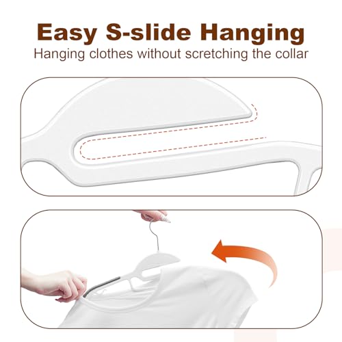 Image of HOUSE DAY Slim Plastic Hangers with Non Slip Rubber Pads, 50 Pack, White | Space saving closet organizer, heavy duty S-shape, rubber grip pads help keep shirts, suits, coats, pants, skirts in place