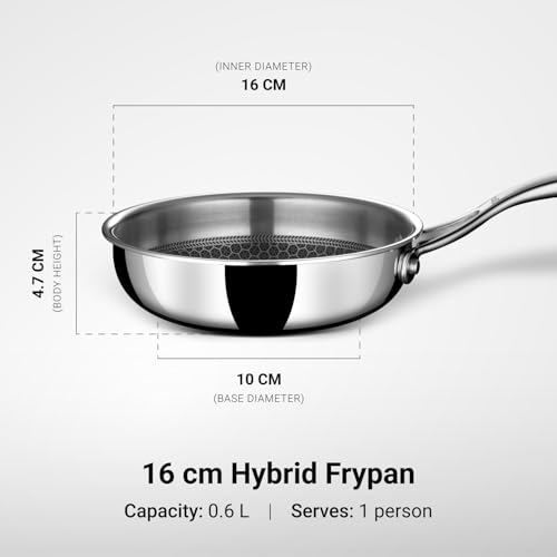 Image of Stahl Artisan Hybrid 0.6 L, 16 cm Triply Frying Pan | Induction & Gas Stove Compatible | Honeycomb Non Stick Fry Pan, Metal Spoon Friendly
