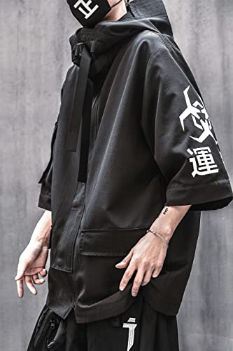 Niepce Inc Japanese Streetwear Zip Up Windbreaker Jacket For Men (Black2, L) #TOP7