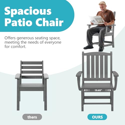 Image of ROCSUMOO Outdoor HDPE Dining Chair Set of 4, Patio Chairs Set with Armrest, All-Weather Durable Outdoor Furniture for Backyard, Garden, Lawn & Poolside, Grey (4 Chairs)