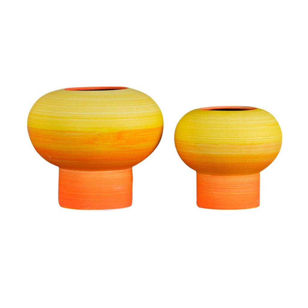 Vase en céramique jaune et rouge JFDBGU, objet d'art artisanal pour décoration d'hôtel