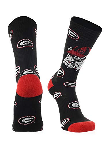 TCK Georgia Bulldogs Crew Socks - Mens & Womens NCAA Fan Apparel - Mayhem (Black/Scarlet/White Imported Large)