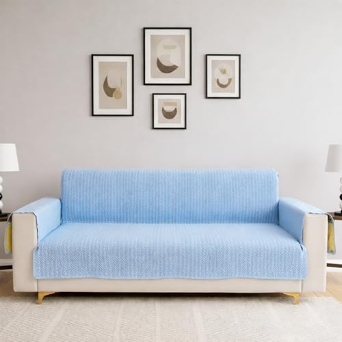 Image of Homerz Premium 3 Seater Quilted Reversible Sofa Cover Mat with Pocket Arms | Polyester Blend 350 GSM Full Coverage & Back Belt for Stability (Solara, 3 Seater)