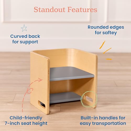 Image of ECR4Kids Bentwood Multipurpose Toddler Cube Chair, Montessori Furniture, Natural /Grey