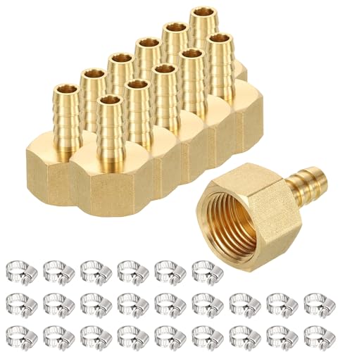 Rebower 12 Pezzi Adattatore Femmina NPT In Ottone Con Raccordo A Crimpare Per Tubo E 24 Pezzi Fascette In Acciaio Inox 3/8 Raccordo A Crimpare X 1/2 Femmina NPT Per Uso Industriale