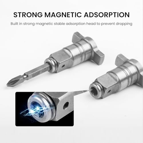 Image of Serplex Magnetic Converter Attachment 1 /2Inch Square Drive to 1 /4Inch Hex Female Socket Adapter Assembly Drill Housing for Power Wrench, Universal Fit Hex Tool, Drill Bit, Socket Sleeve
