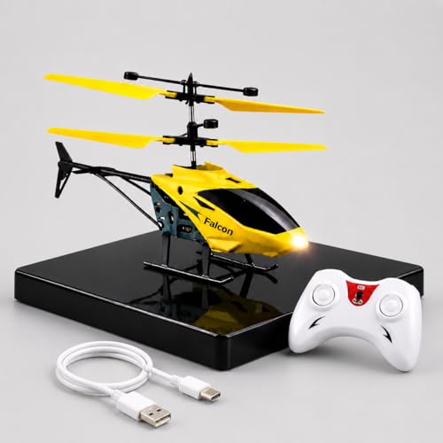 Image of KIDZYMON RC Helicopter with Hand Gravity Sensor, Flying Remote Control Helicopter Toy, Chargeble, 3D Light & Safety Sensor for Kids Age 4+ Years I Pack of 1 (Colour Yellow)