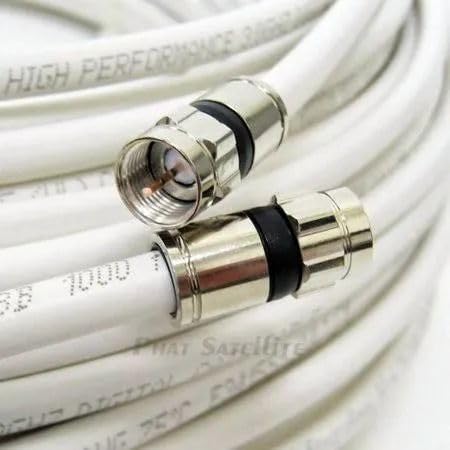 PPC Perfect Flex RG6 Coaxial Cable 20ft – Tri-Shield 77% Braid, 75 Ohm, White, with Pre-Installed F-Type Connectors – High Performance for TV, Internet, and Satellite
