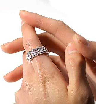 Apzzic Square Diamond Eternity Band Ring – Iced Out Cubic Zirconia, Gold-Plated, For Men & Women