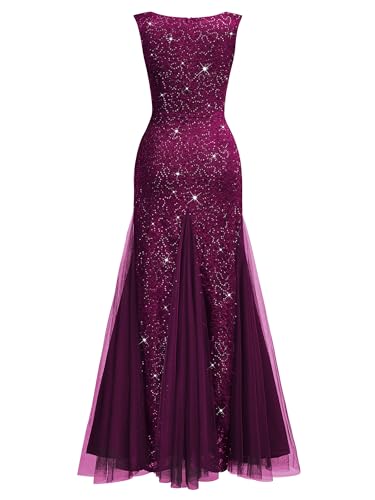 Image of Miusol Women's Elegant V Neck Sleeveless Sequin Lace Evening Party Dress