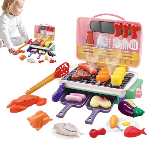 CUTE STONE Barbecue Play Set - 2 Tier Grill Toy With Food, Toys For Barbecue, Simulation Cooking Toy Color Changing, Electric Si