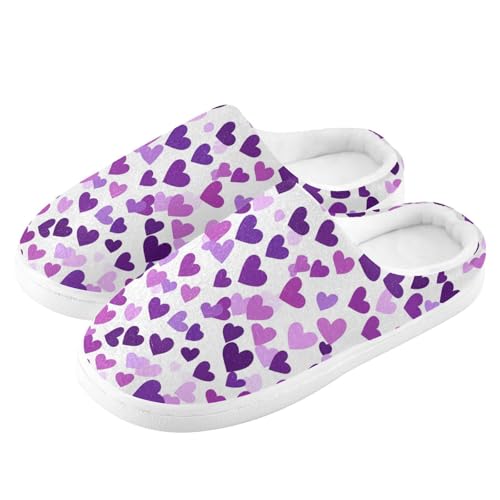 JUNZAN Purple Hearts Day Purple Hearts Cotton Slippers for Men Non Skid Memory Foam Bedroom Shoes for Outdoor Christmas Presents 6-74