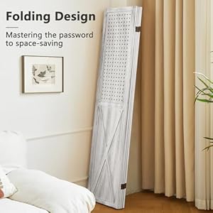 4 Panel Room Divider, 5.6Ft Pegboard Display Wood Room Divider Folding Privacy Screens, Room Divider Peg Board Display Freestanding for Trade Show Craft Show Home Wall Organizer, Retro White 4 Panel Room Divider 56Ft Pegboard Display Wood Room Divider Folding Privacy Screens Room Divider Peg Board Display Freestanding for Trade Show Craft Show Home Wall Organizer Retro White